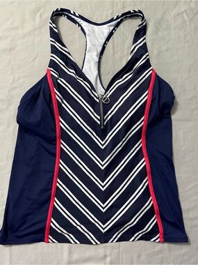 Beach House Navy White Striped Zip Front Tankini 14